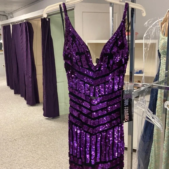 slim fit dress slacks Purple Two-Tone Plunging Tailor-Made Long Train Prom Dress
